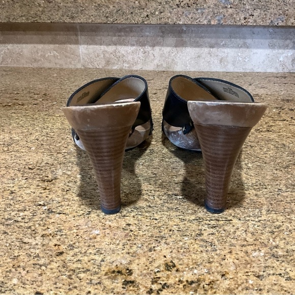Michael Kors Black Leather Criss Cross Open Toed Mule with Wooden Sole Sz 8.5M - Picture 3 of 6